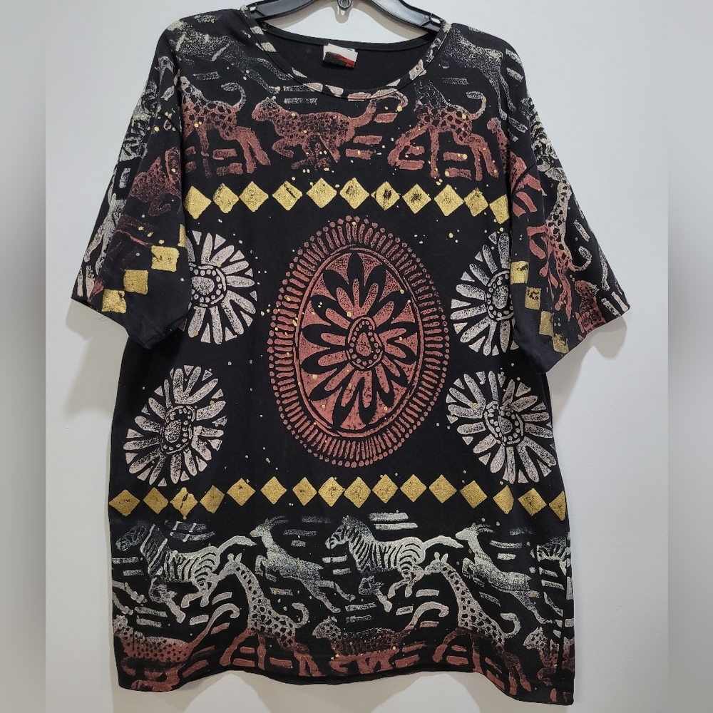 EZL Vintage Hand Printed Safari Animal Print Boxy Unisex T-Shirt